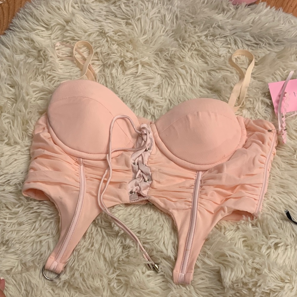 Pink Lace-Up Bustier Top